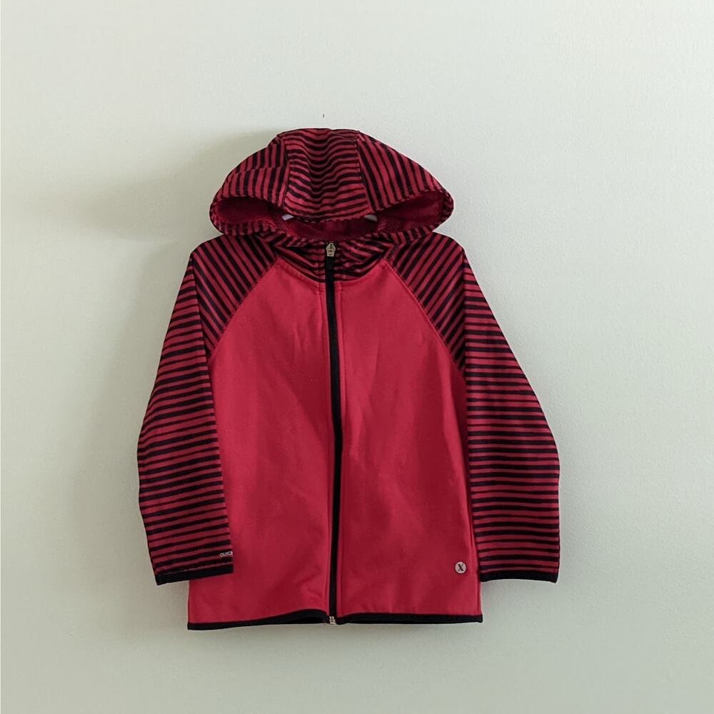 Xersion Red Zip-up Hoodie Sz XXS/4-5 Black Stripe Hood Pockets